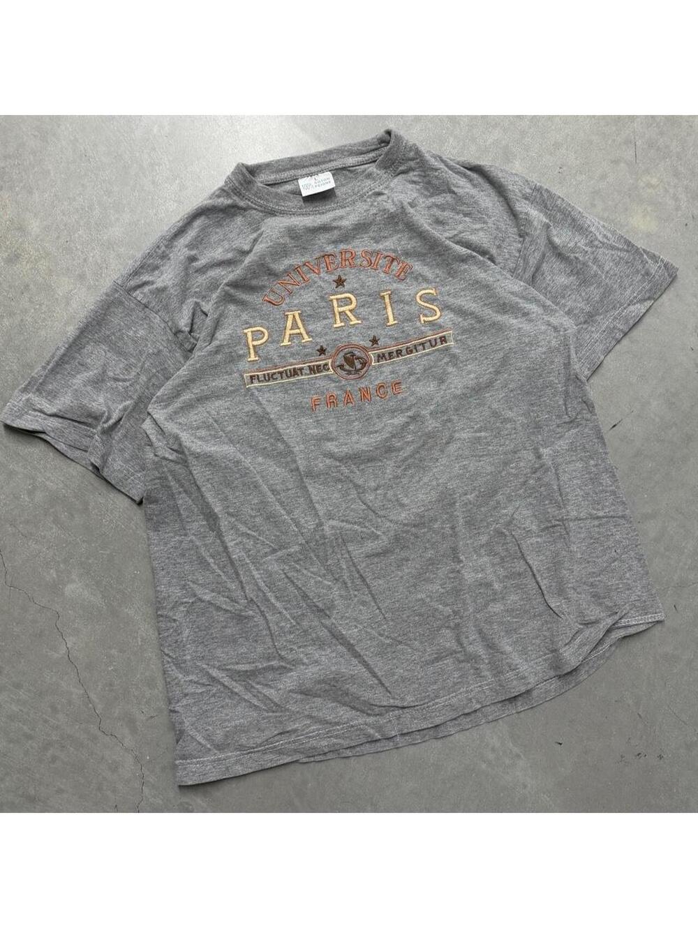 Y2K University of Paris France Gray Graphic Tee Sized Large